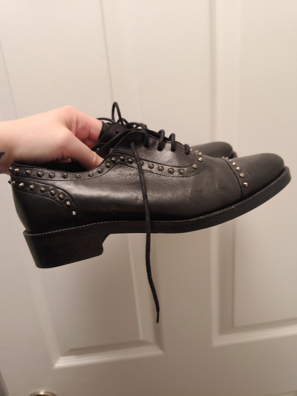 AllSaints Black Studded Leather Oxford Shoes Business Boss CEO Academia Pilgrim